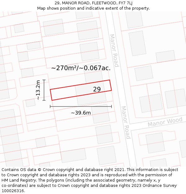 29, MANOR ROAD, FLEETWOOD, FY7 7LJ: Plot and title map