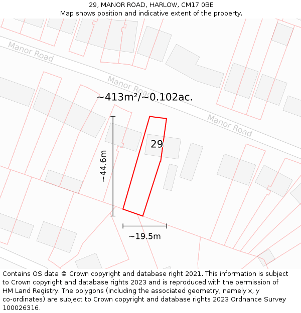 29, MANOR ROAD, HARLOW, CM17 0BE: Plot and title map