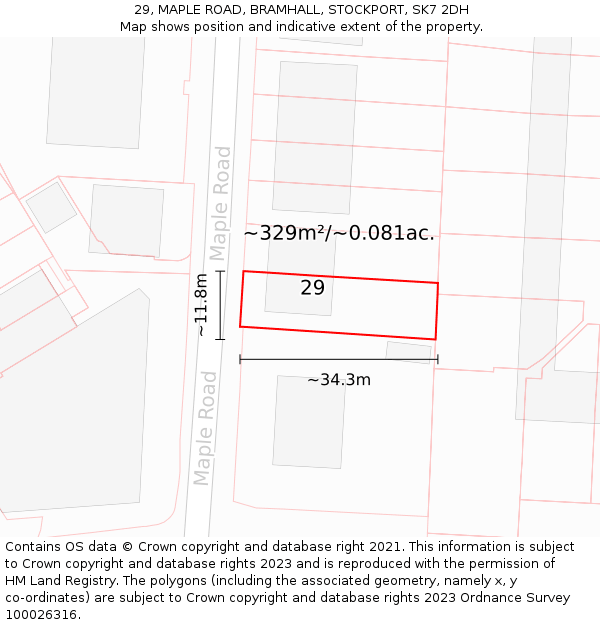 29, MAPLE ROAD, BRAMHALL, STOCKPORT, SK7 2DH: Plot and title map