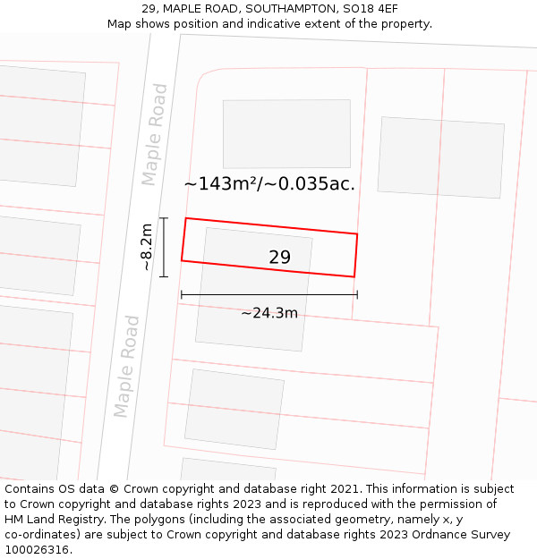 29, MAPLE ROAD, SOUTHAMPTON, SO18 4EF: Plot and title map