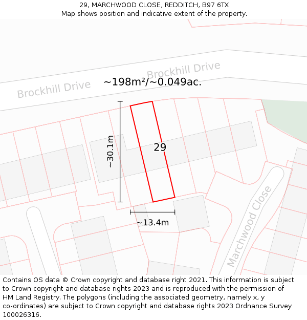 29, MARCHWOOD CLOSE, REDDITCH, B97 6TX: Plot and title map