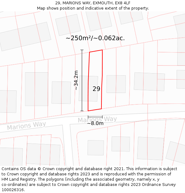 29, MARIONS WAY, EXMOUTH, EX8 4LF: Plot and title map