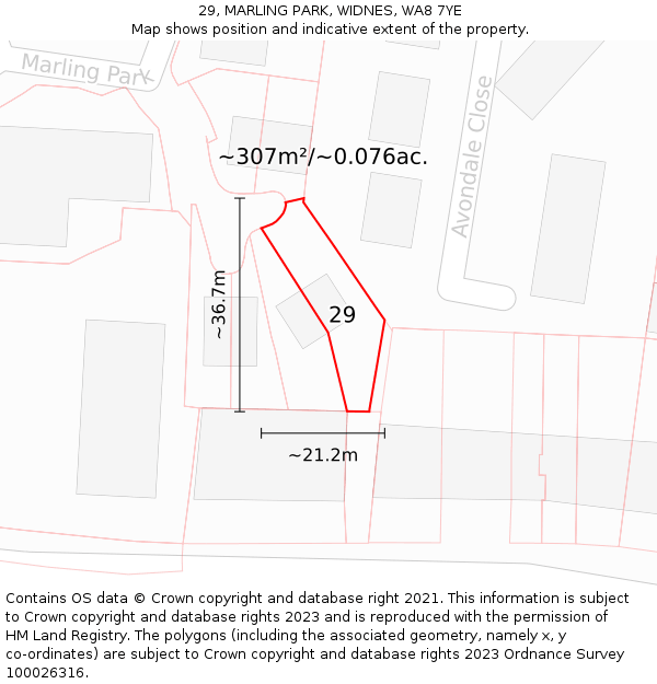 29, MARLING PARK, WIDNES, WA8 7YE: Plot and title map