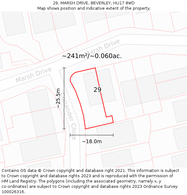 29, MARSH DRIVE, BEVERLEY, HU17 8WD: Plot and title map