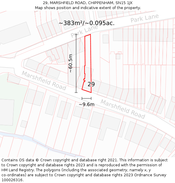 29, MARSHFIELD ROAD, CHIPPENHAM, SN15 1JX: Plot and title map