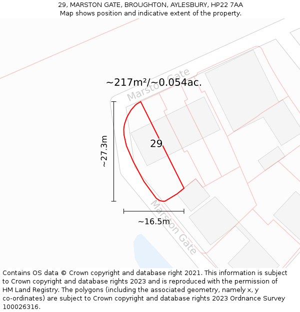 29, MARSTON GATE, BROUGHTON, AYLESBURY, HP22 7AA: Plot and title map