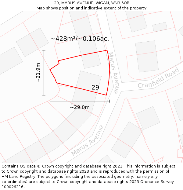 29, MARUS AVENUE, WIGAN, WN3 5QR: Plot and title map