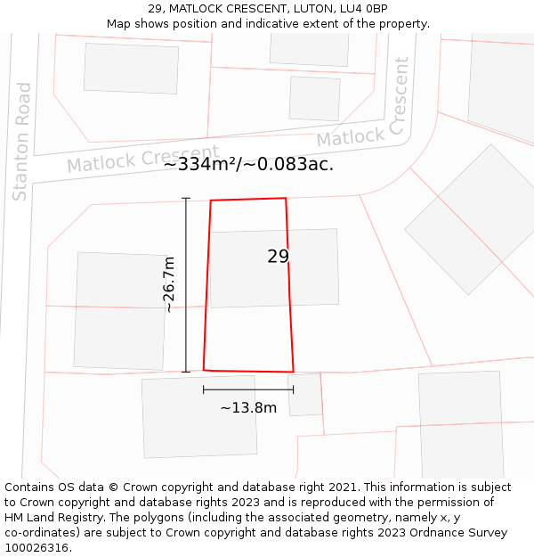 29, MATLOCK CRESCENT, LUTON, LU4 0BP: Plot and title map