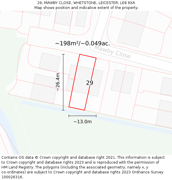 29, MAWBY CLOSE, WHETSTONE, LEICESTER, LE8 6XA: Plot and title map