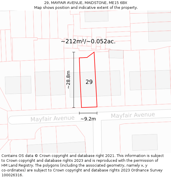 29, MAYFAIR AVENUE, MAIDSTONE, ME15 6BX: Plot and title map