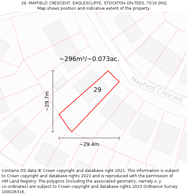 29, MAYFIELD CRESCENT, EAGLESCLIFFE, STOCKTON-ON-TEES, TS16 0NQ: Plot and title map