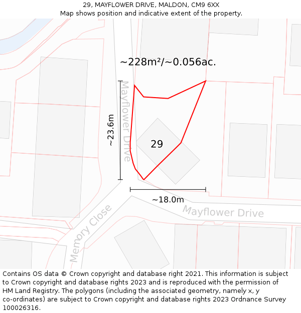 29, MAYFLOWER DRIVE, MALDON, CM9 6XX: Plot and title map