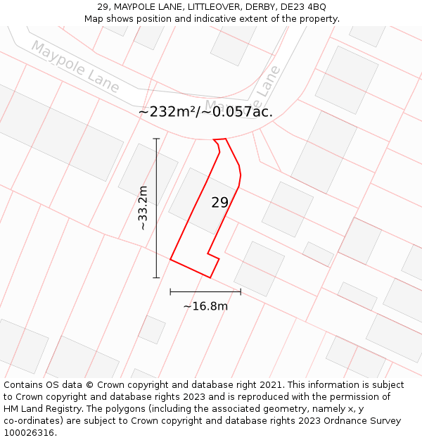 29, MAYPOLE LANE, LITTLEOVER, DERBY, DE23 4BQ: Plot and title map