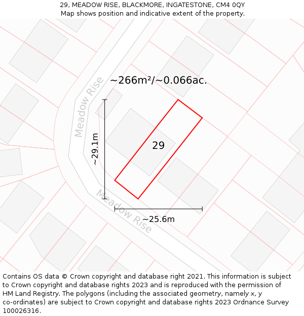 29, MEADOW RISE, BLACKMORE, INGATESTONE, CM4 0QY: Plot and title map