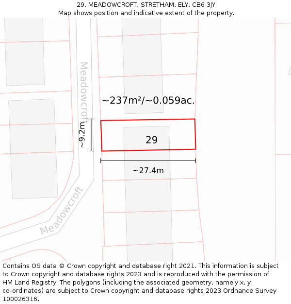 29, MEADOWCROFT, STRETHAM, ELY, CB6 3JY: Plot and title map