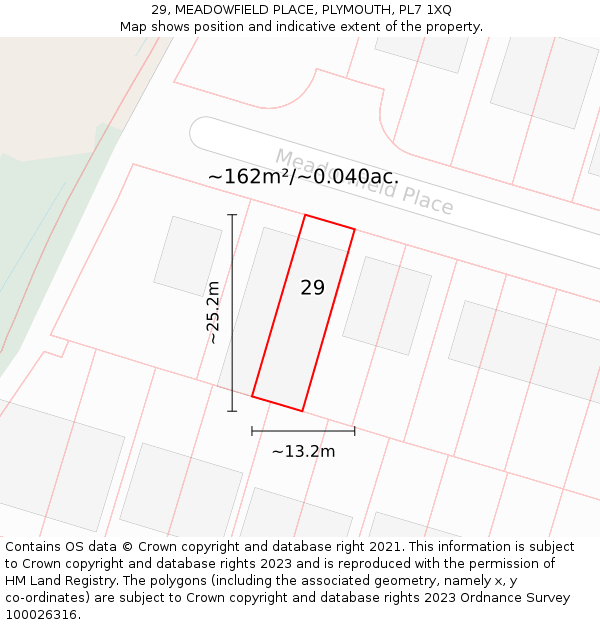 29, MEADOWFIELD PLACE, PLYMOUTH, PL7 1XQ: Plot and title map