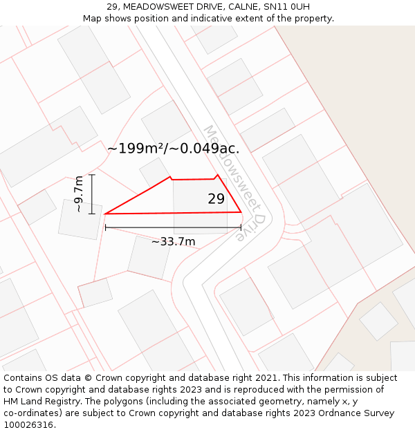 29, MEADOWSWEET DRIVE, CALNE, SN11 0UH: Plot and title map
