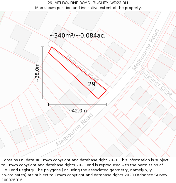 29, MELBOURNE ROAD, BUSHEY, WD23 3LL: Plot and title map