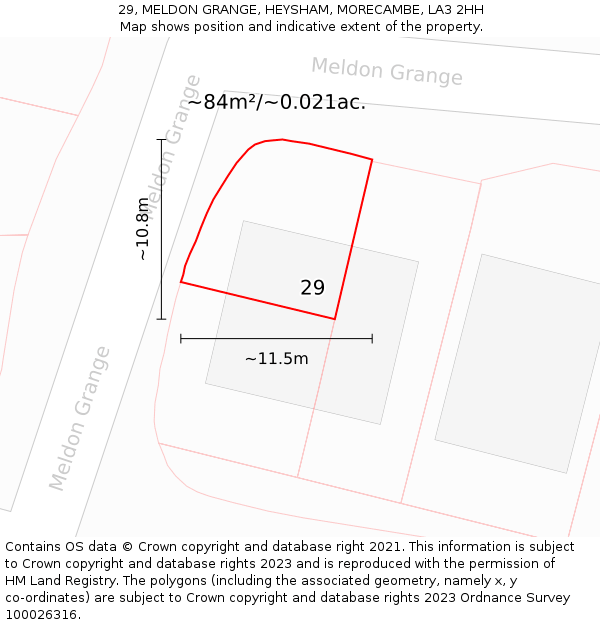 29, MELDON GRANGE, HEYSHAM, MORECAMBE, LA3 2HH: Plot and title map