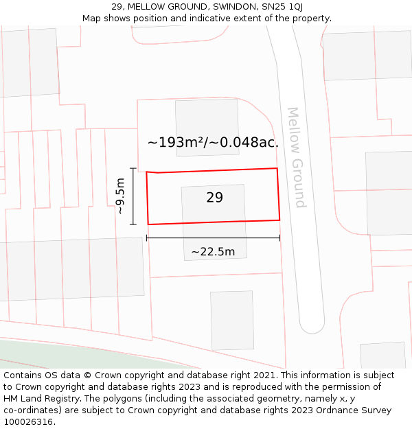 29, MELLOW GROUND, SWINDON, SN25 1QJ: Plot and title map