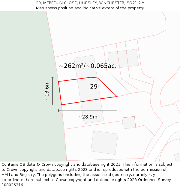 29, MEREDUN CLOSE, HURSLEY, WINCHESTER, SO21 2JA: Plot and title map