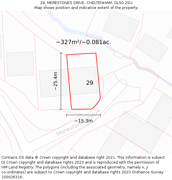 29, MERESTONES DRIVE, CHELTENHAM, GL50 2SU: Plot and title map