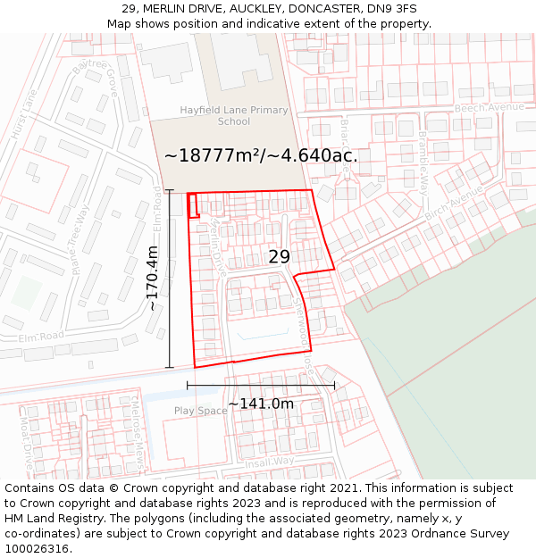 29, MERLIN DRIVE, AUCKLEY, DONCASTER, DN9 3FS: Plot and title map