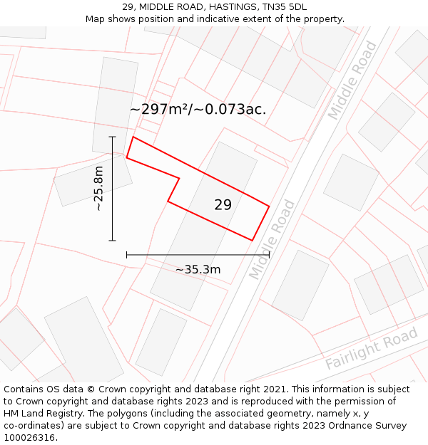 29, MIDDLE ROAD, HASTINGS, TN35 5DL: Plot and title map