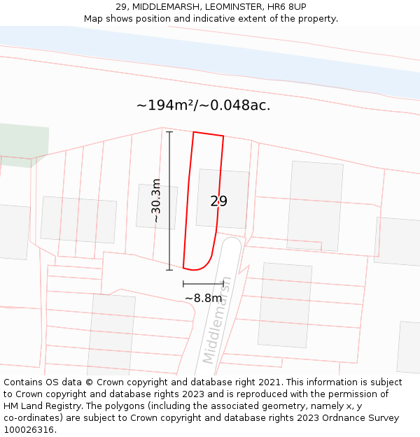 29, MIDDLEMARSH, LEOMINSTER, HR6 8UP: Plot and title map