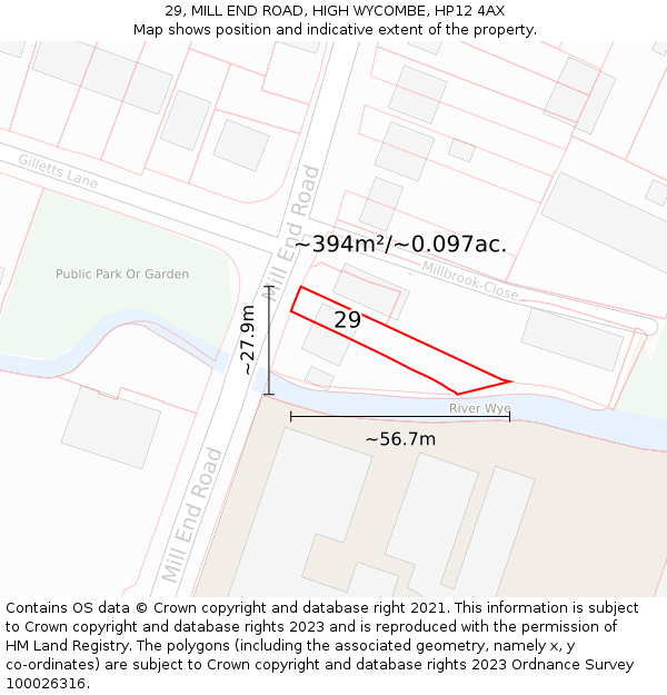 29, MILL END ROAD, HIGH WYCOMBE, HP12 4AX: Plot and title map