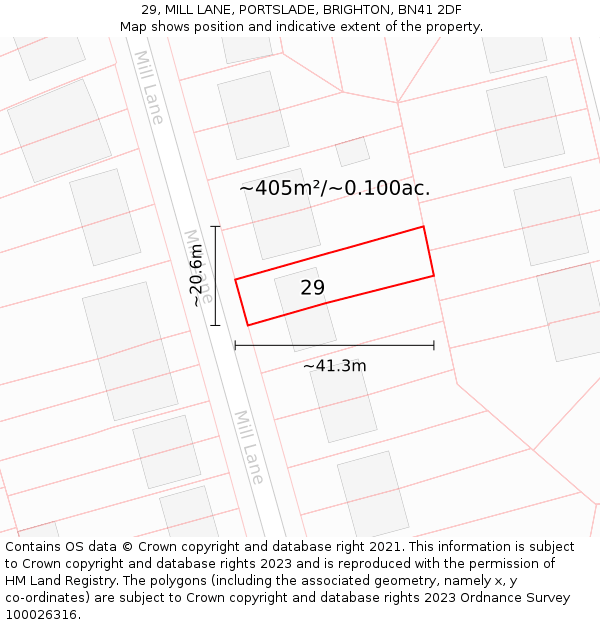 29, MILL LANE, PORTSLADE, BRIGHTON, BN41 2DF: Plot and title map