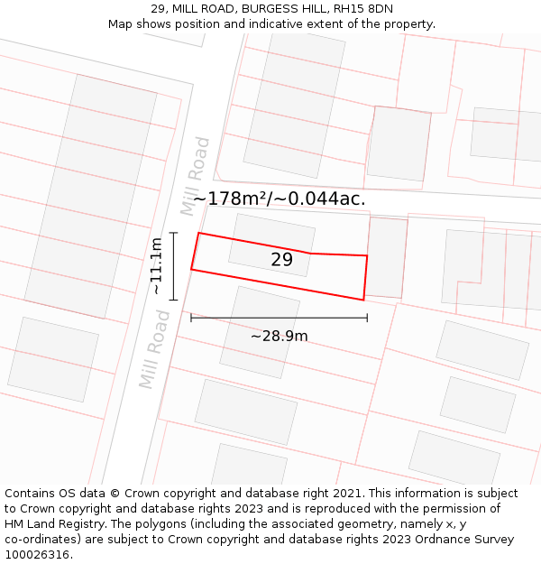 29, MILL ROAD, BURGESS HILL, RH15 8DN: Plot and title map