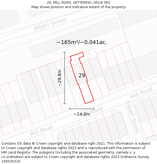 29, MILL ROAD, KETTERING, NN16 0RZ: Plot and title map