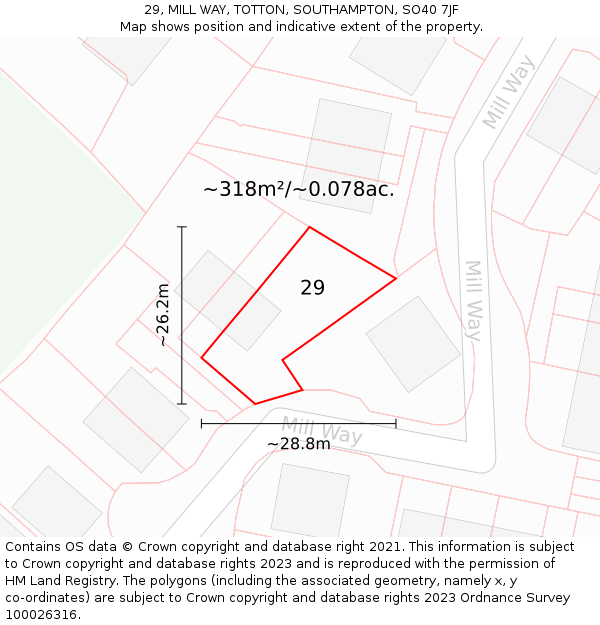 29, MILL WAY, TOTTON, SOUTHAMPTON, SO40 7JF: Plot and title map