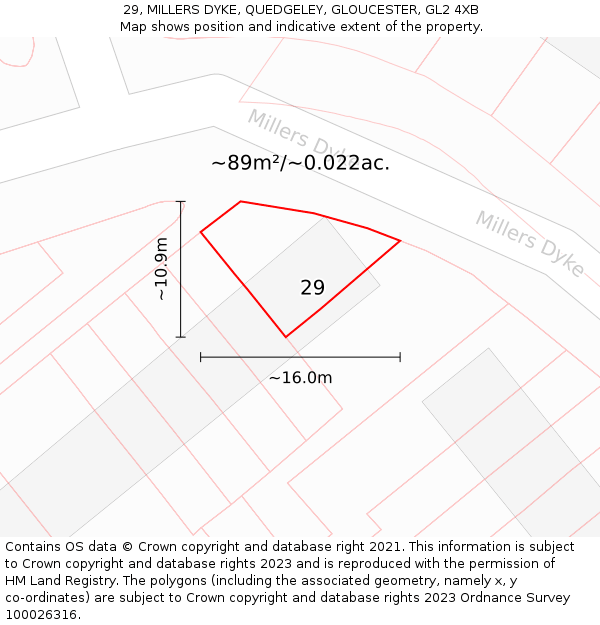 29, MILLERS DYKE, QUEDGELEY, GLOUCESTER, GL2 4XB: Plot and title map