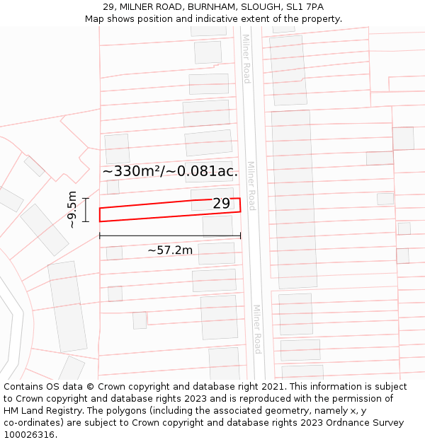 29, MILNER ROAD, BURNHAM, SLOUGH, SL1 7PA: Plot and title map