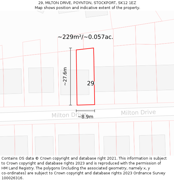 29, MILTON DRIVE, POYNTON, STOCKPORT, SK12 1EZ: Plot and title map