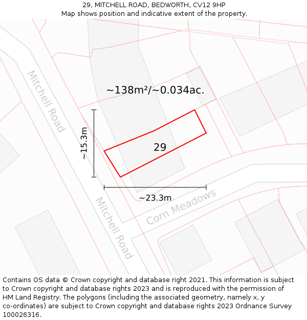 29, MITCHELL ROAD, BEDWORTH, CV12 9HP: Plot and title map