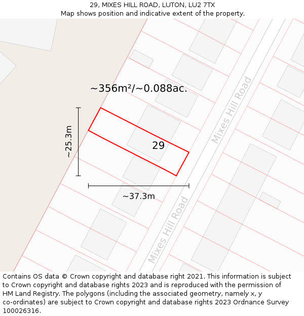 29, MIXES HILL ROAD, LUTON, LU2 7TX: Plot and title map