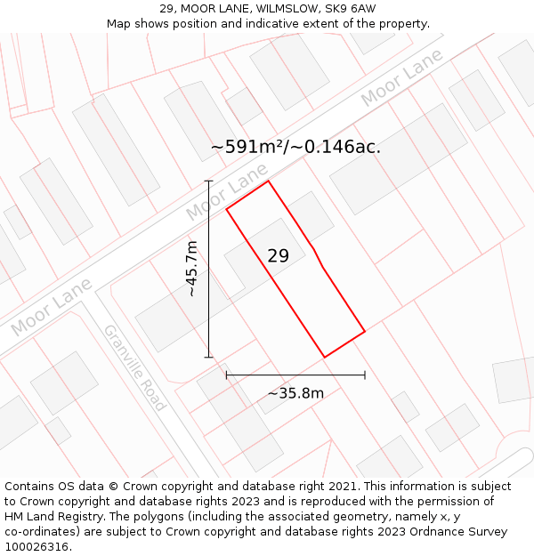 29, MOOR LANE, WILMSLOW, SK9 6AW: Plot and title map