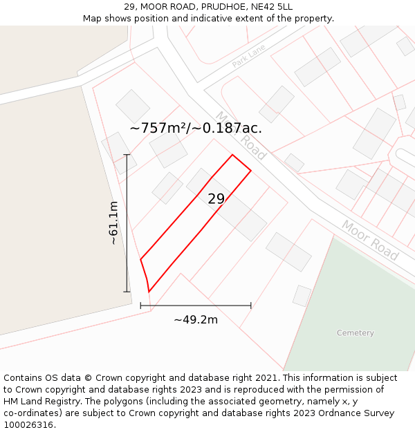 29, MOOR ROAD, PRUDHOE, NE42 5LL: Plot and title map