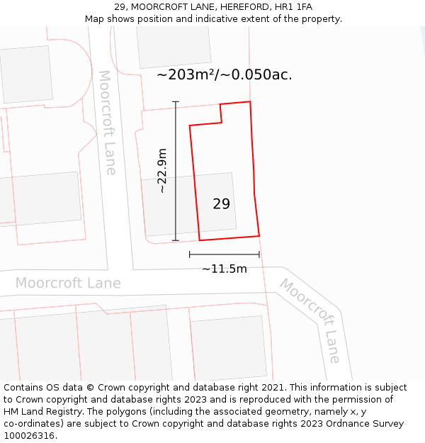 29, MOORCROFT LANE, HEREFORD, HR1 1FA: Plot and title map