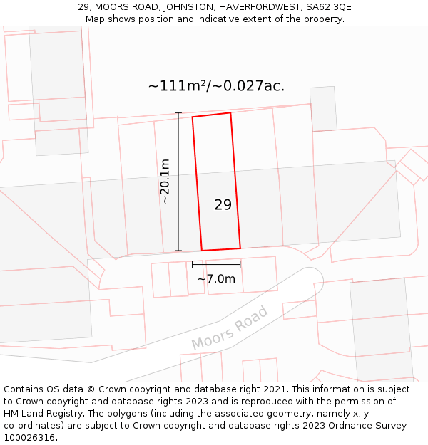 29, MOORS ROAD, JOHNSTON, HAVERFORDWEST, SA62 3QE: Plot and title map