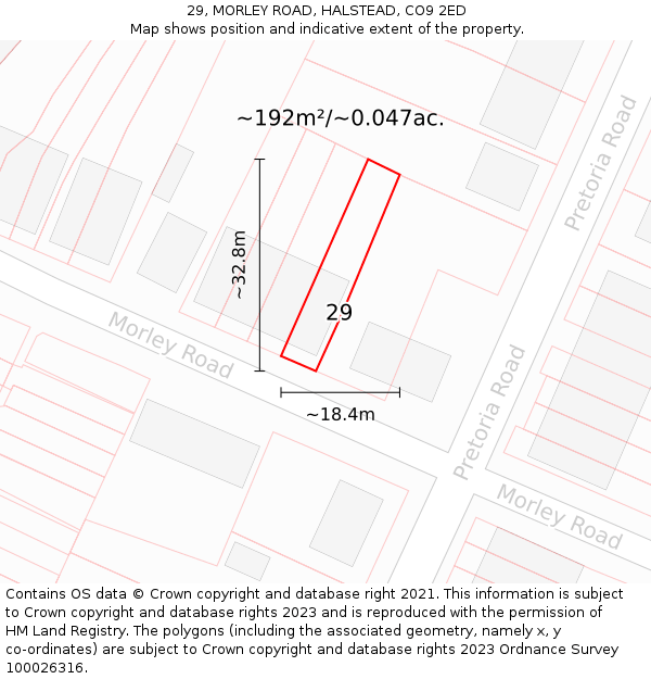 29, MORLEY ROAD, HALSTEAD, CO9 2ED: Plot and title map