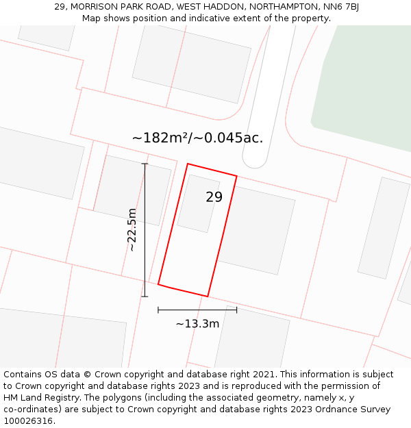 29, MORRISON PARK ROAD, WEST HADDON, NORTHAMPTON, NN6 7BJ: Plot and title map