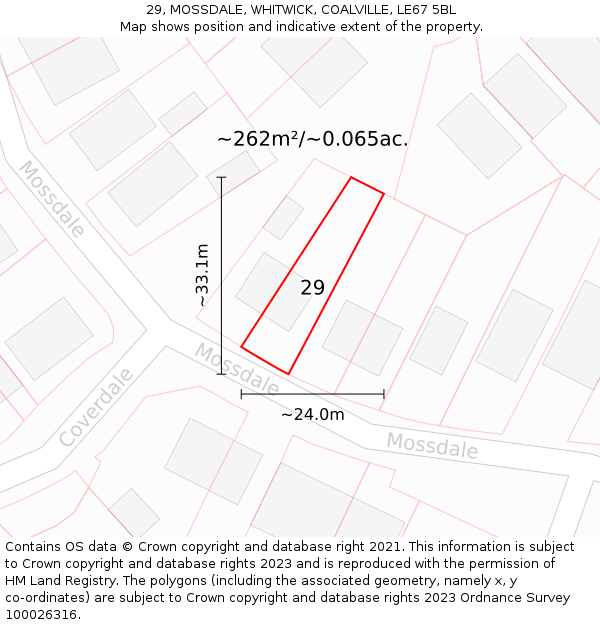 29, MOSSDALE, WHITWICK, COALVILLE, LE67 5BL: Plot and title map