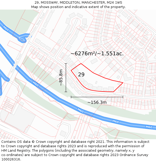 29, MOSSWAY, MIDDLETON, MANCHESTER, M24 1WS: Plot and title map