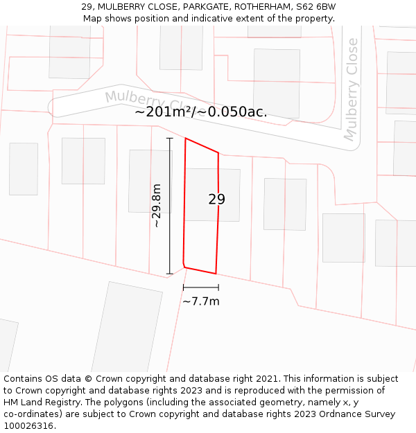 29, MULBERRY CLOSE, PARKGATE, ROTHERHAM, S62 6BW: Plot and title map