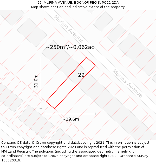 29, MURINA AVENUE, BOGNOR REGIS, PO21 2DA: Plot and title map