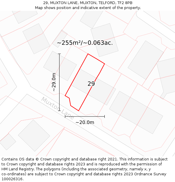 29, MUXTON LANE, MUXTON, TELFORD, TF2 8PB: Plot and title map